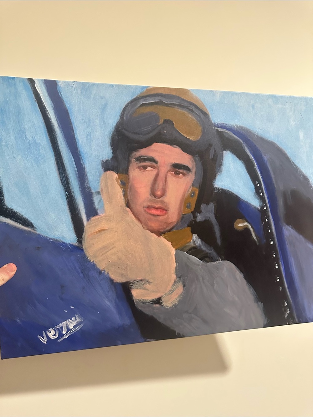 Ted Williams baseball military Pilot Portrait painting 24x18 signed by artist
